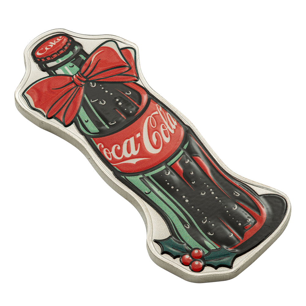 2025 Niue Coca-Cola Holiday Bottle 1 oz Silver Shaped Coin