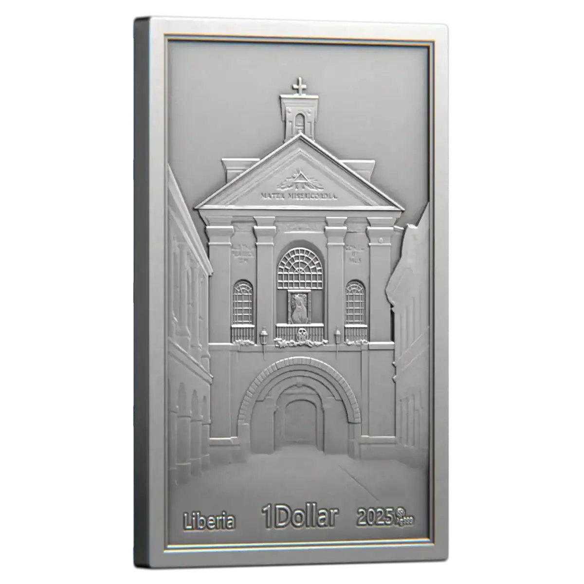 Intricately detailed 1 oz silver antiqued coin featuring Liberia Lady at Dawn with gilded UV print, symbolizing heritage and history.