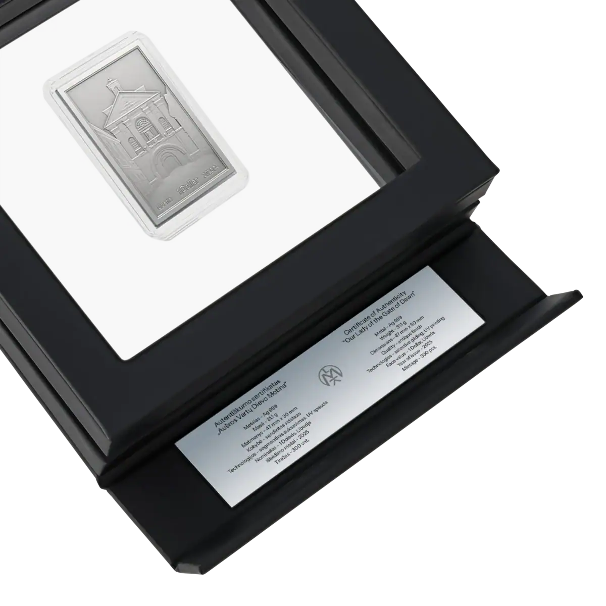 A beautiful antique silver coin featuring the Lady of Dawn design, protected in a display case with certification details.