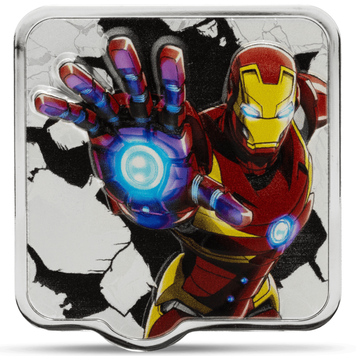Iron Man Marvel Smash 2 oz Silver Ultra High Relief Coin, Niue collectible bullion, GR Reserve design.