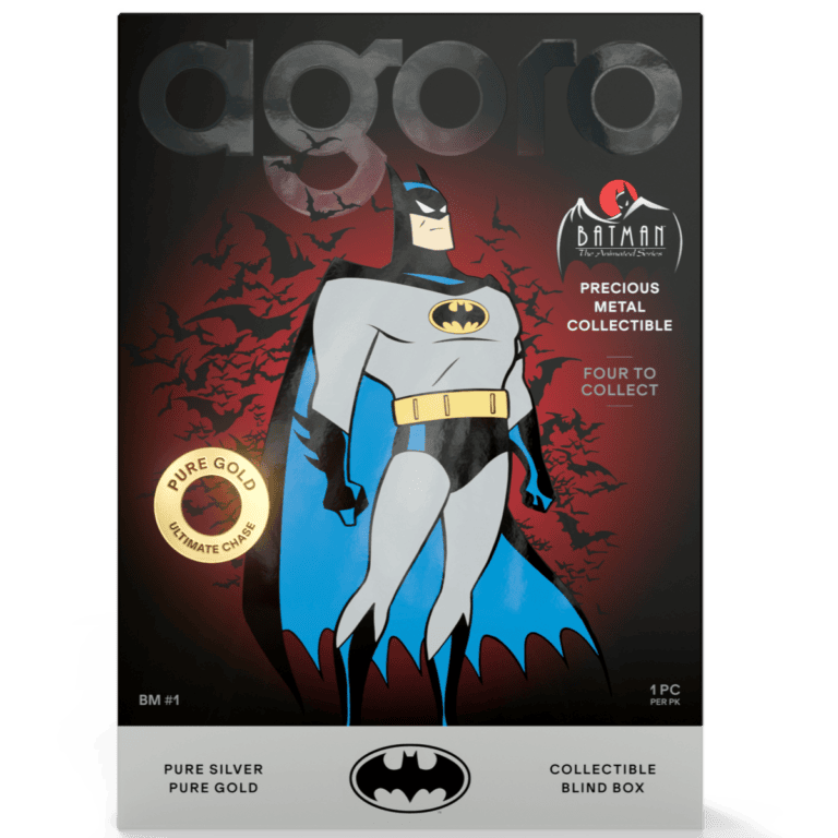 1. Silver Batman coin in a blind box, featuring gold chase design, 12 oz proof collectible from Niue.