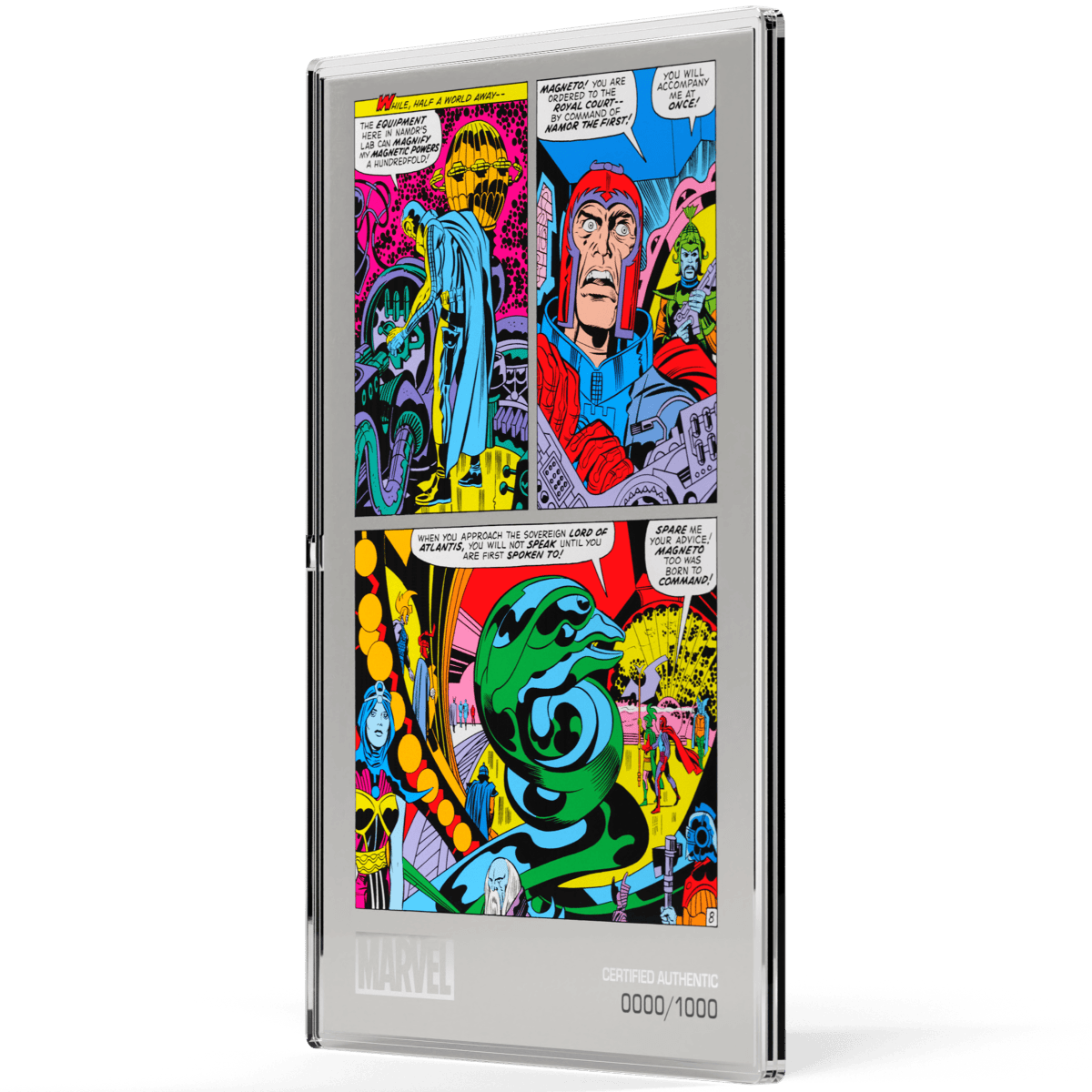 Intricate Marvel comic art on Niue 1 oz silver foil coin featuring Fantastic Four characters in vibrant colors.