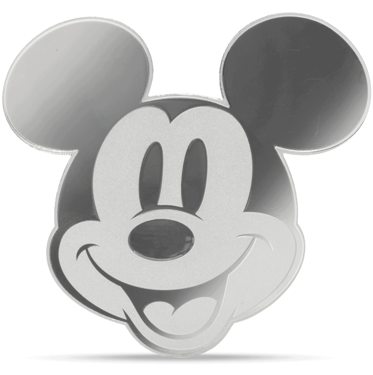Mickey Mouse silver coin replica with iconic ears and cheerful expression, part of Niue's 2026 silver series.