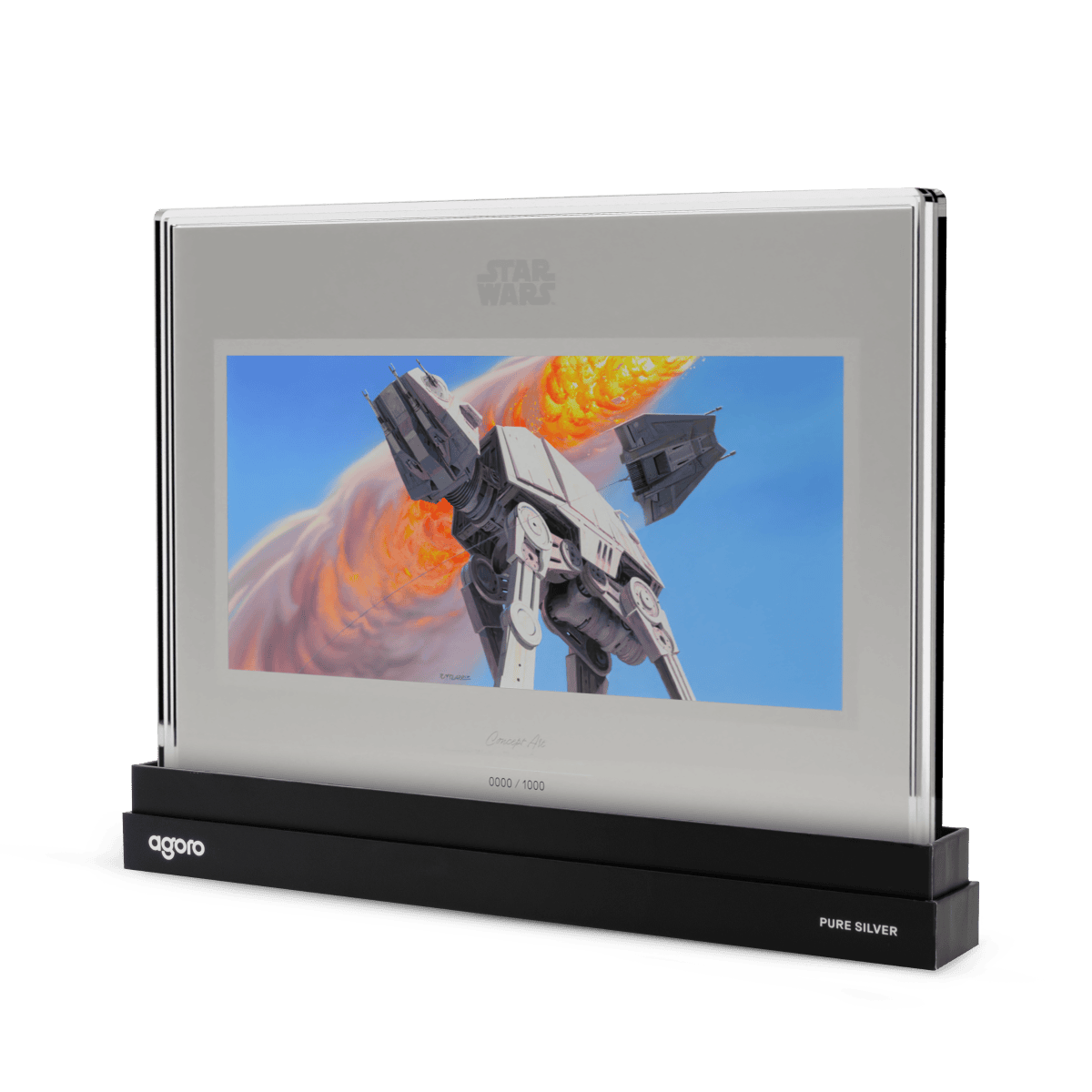 High-quality Niue Star Wars Imperial Walker and Snowspeeder 1 oz silver foil collectible in sleek display case.