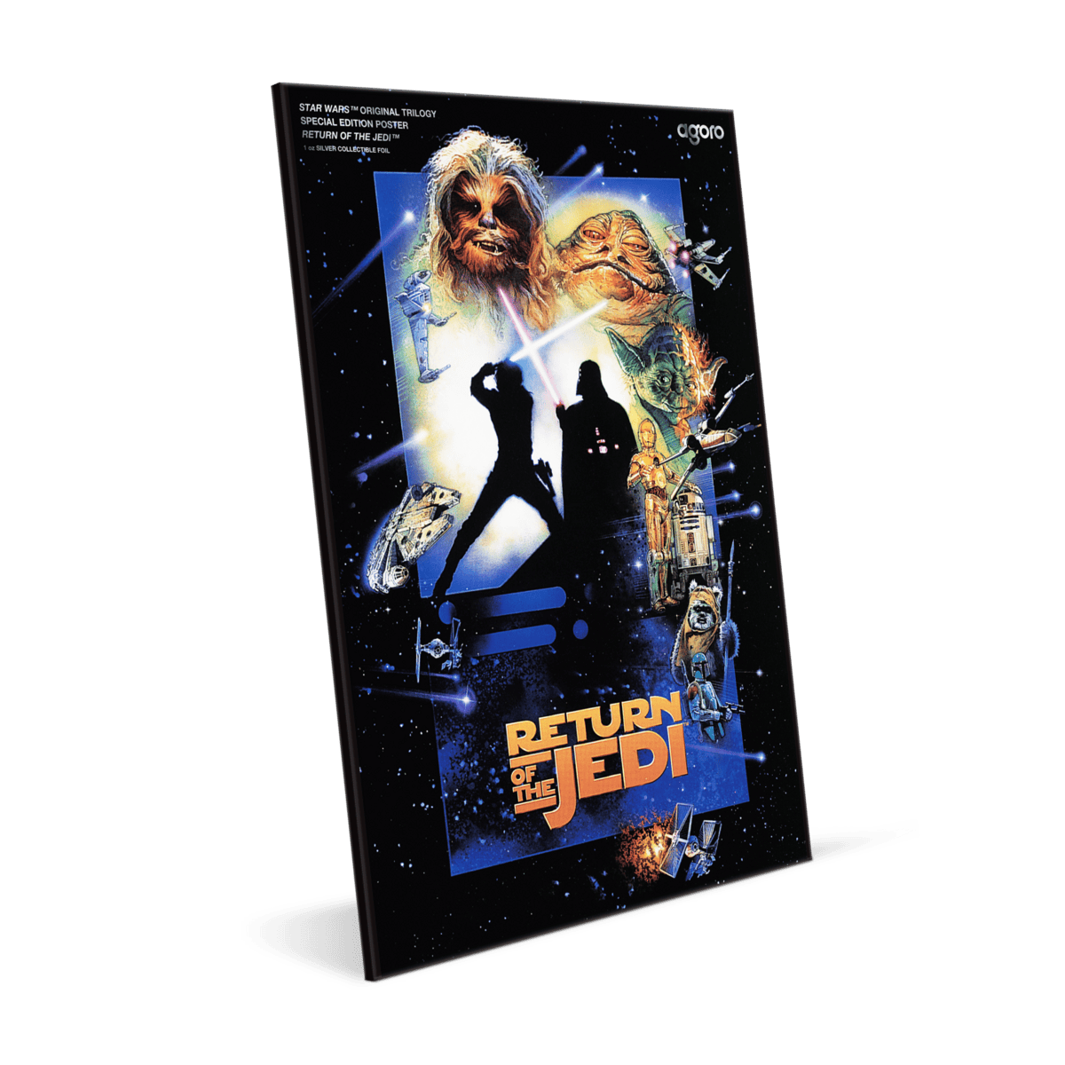 Star Wars Return of the Jedi 1 oz silver foil poster featuring iconic characters and scenes from the original trilogy.