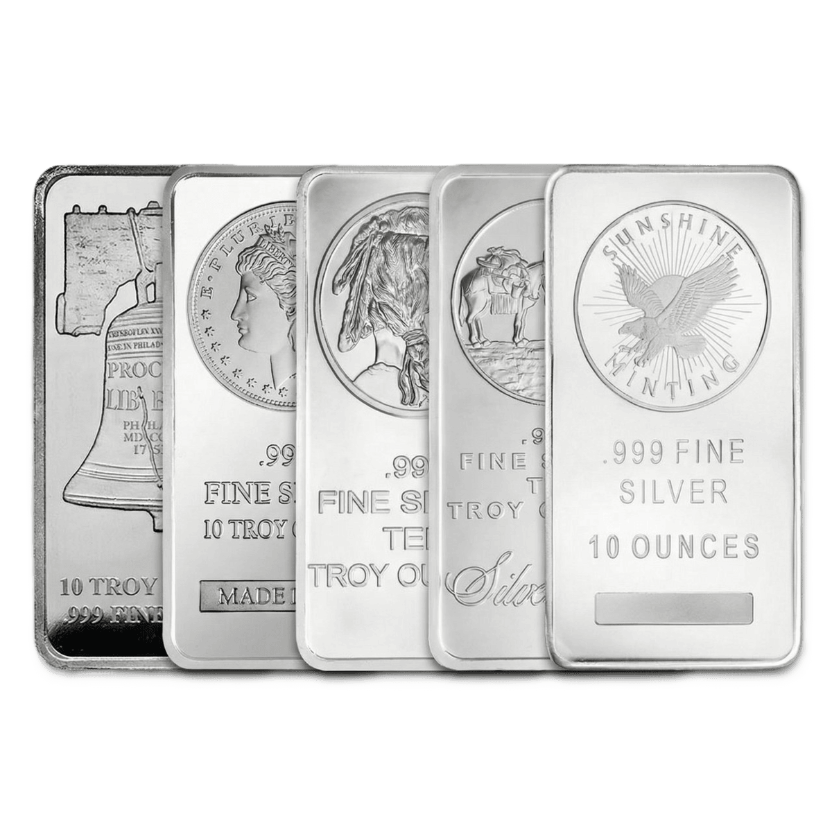 10 oz silver bar, front view, 2023, produced by Troy Mint, featuring a sleek secondary market design with a focus o.