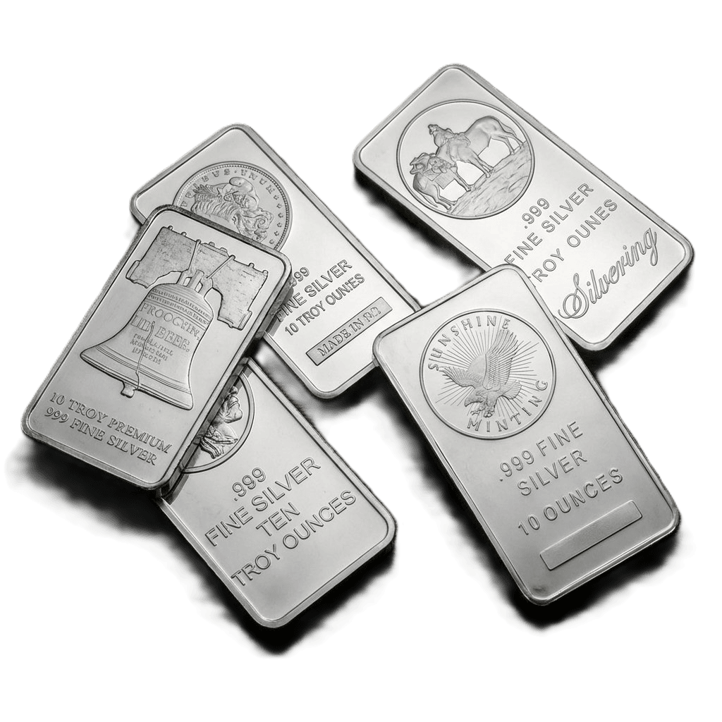 10 oz silver bar from 2023, minted by Sunshine Minting, featuring a classic design with a sleek angle, perfect for.