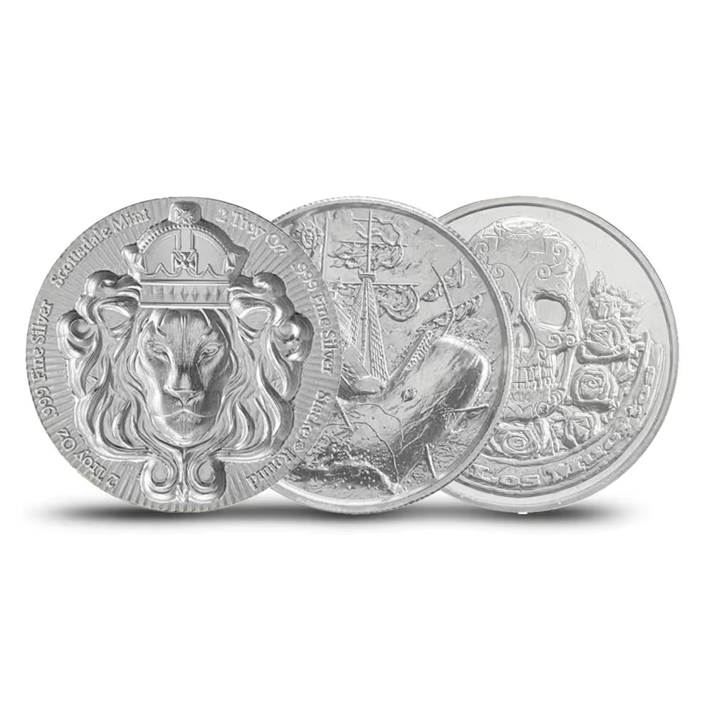 2 oz silver round, 2023, minted by Generic Mint, featuring lion and nautical themes, secondary market design, detai.