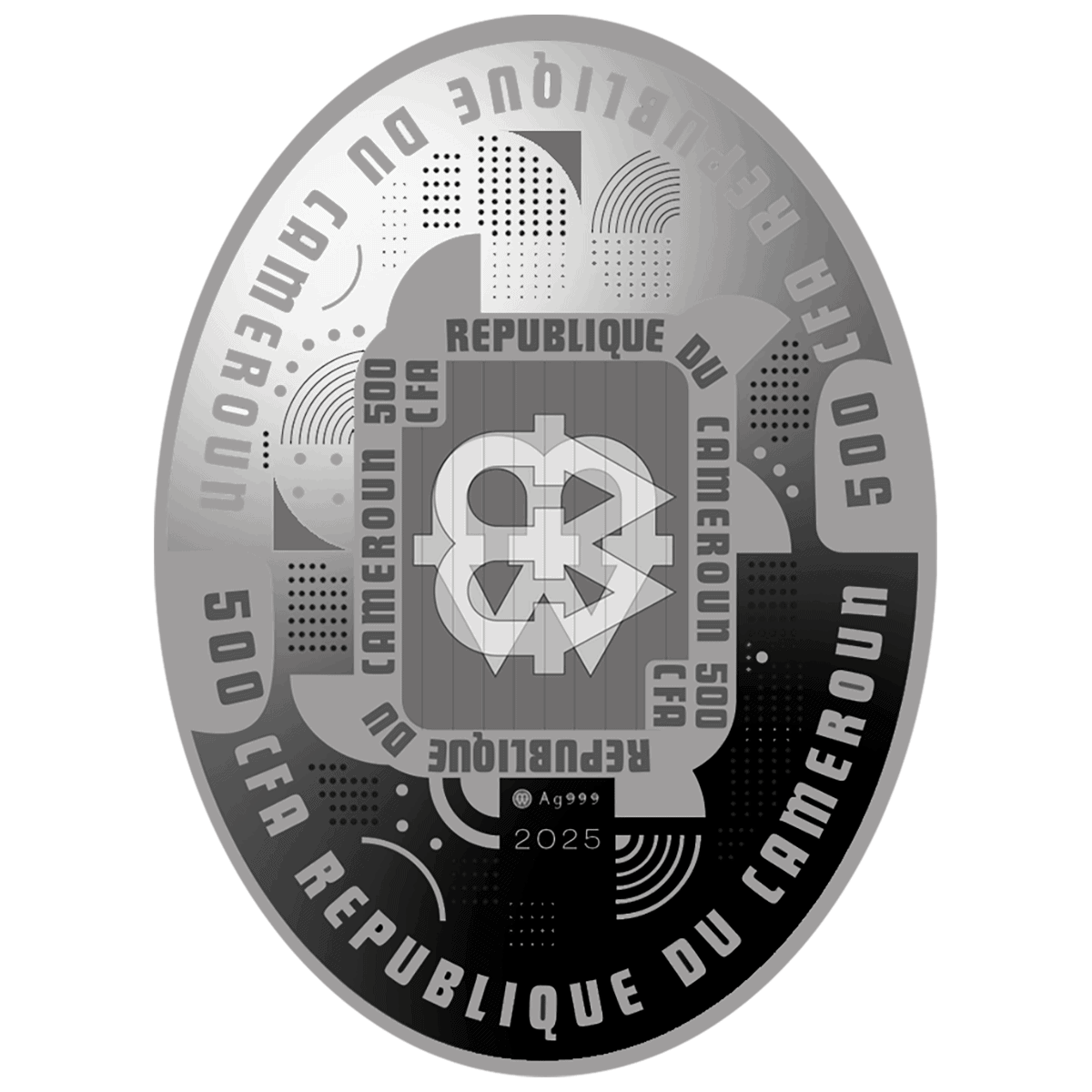 Triceratops dinosaur coin, 2025 Cameroon, silver proof, 16.81g, detailed angle, collectible theme, limited edition.