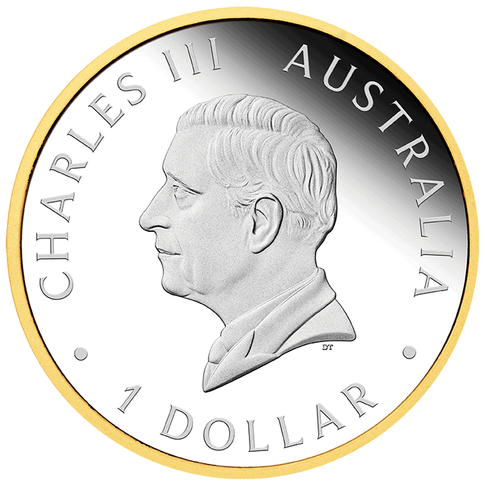 Elegant 2026 Australia 40th Ann. of the Australian Nugget 1 oz Silver Gilded Proof Coin, minted by Perth, showcasin.