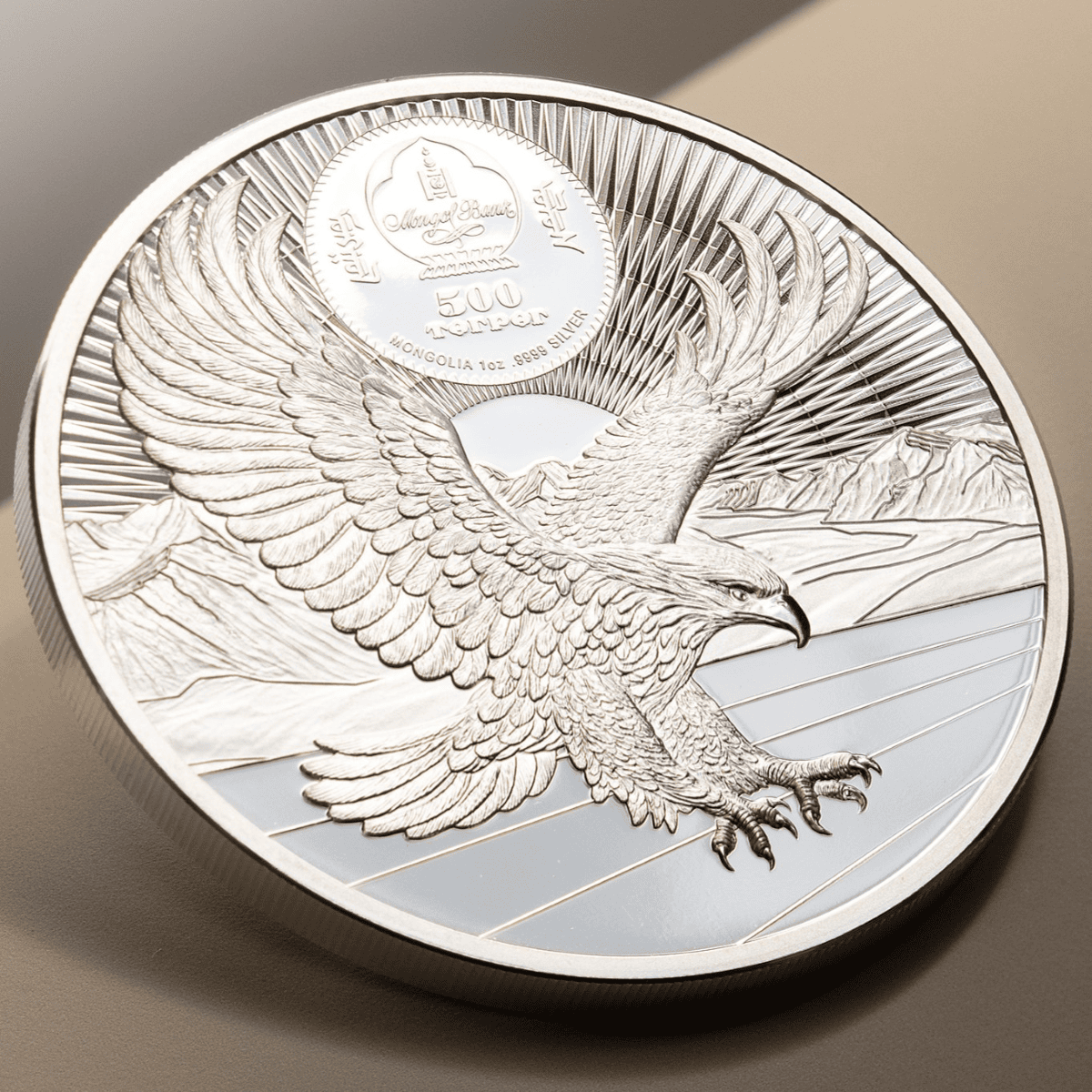 2026 Cook Islands Chinggis Khaan 1 oz Silver Proof Coin, side angle, 2026, mint unspecified, 1 oz weight, historic.