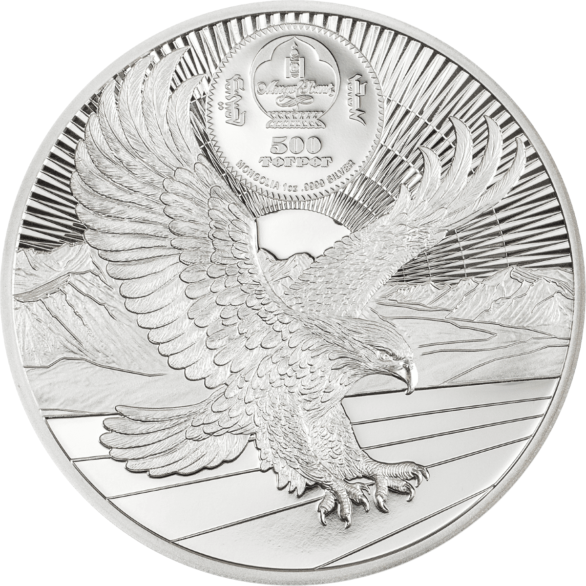 An eagle with outstretched wings on a silver coin, 2026 Cook Islands, 1 oz silver proof, minted by GR Reserve, feat.