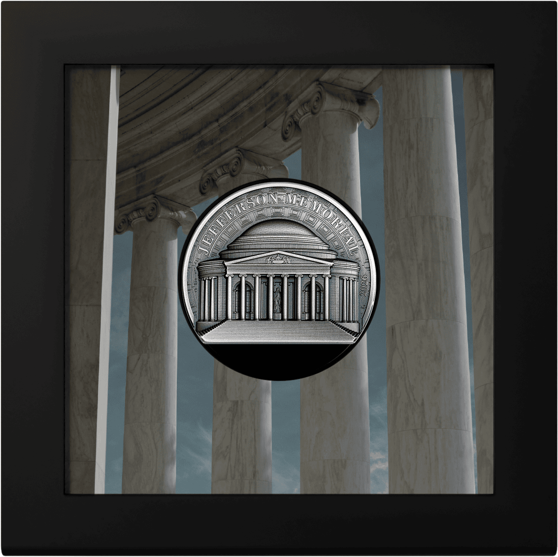 Jefferson Memorial 2026, 2 oz Silver Antiqued Coin, Minted by US Mint, featuring classical architecture, perfect fo.