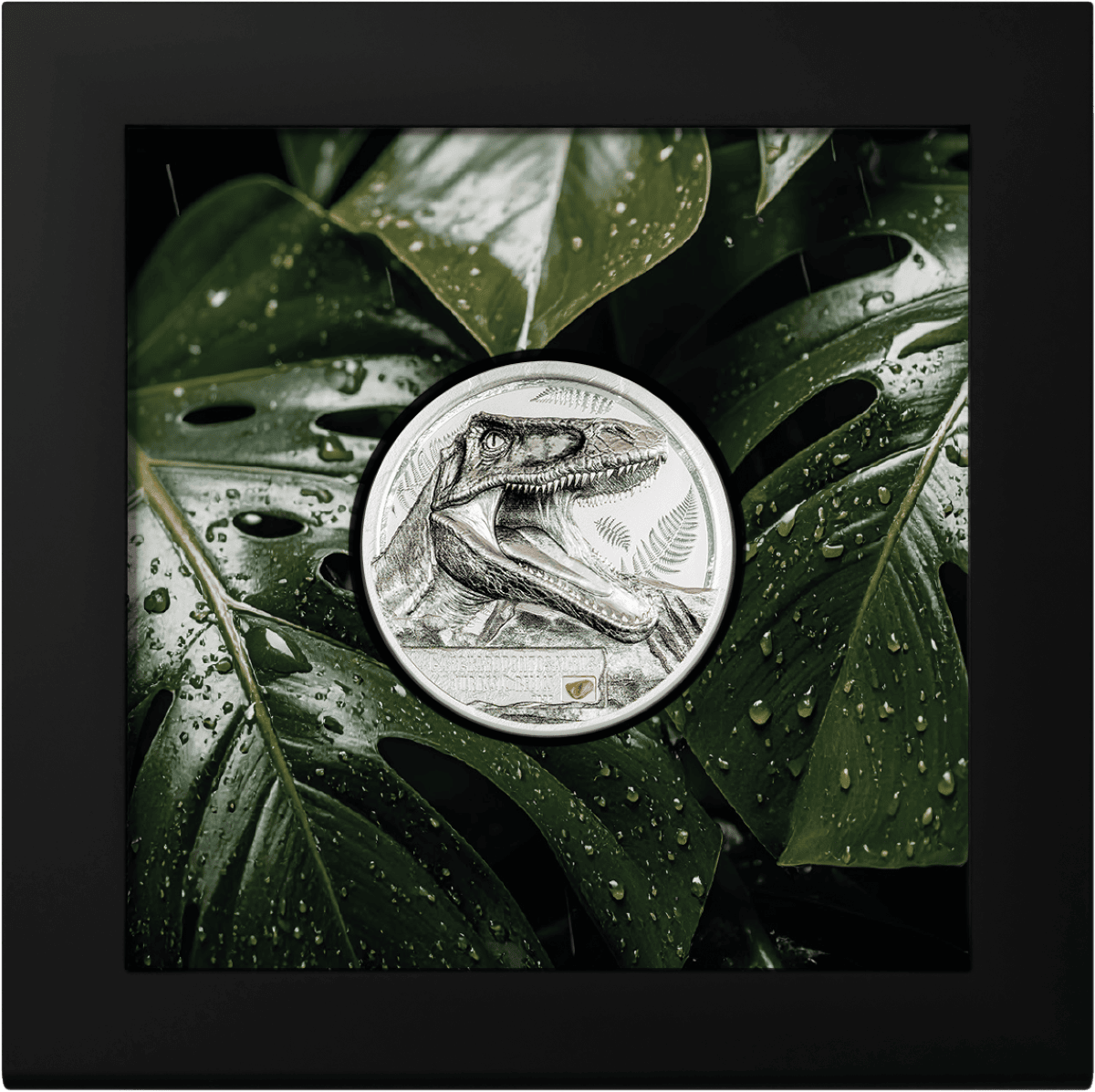 2026 Cook Islands Jurassic Relics Carcharodontosaurus 1 oz Silver Colorized Coin, 2023, Cook Islands Mint, detailed.