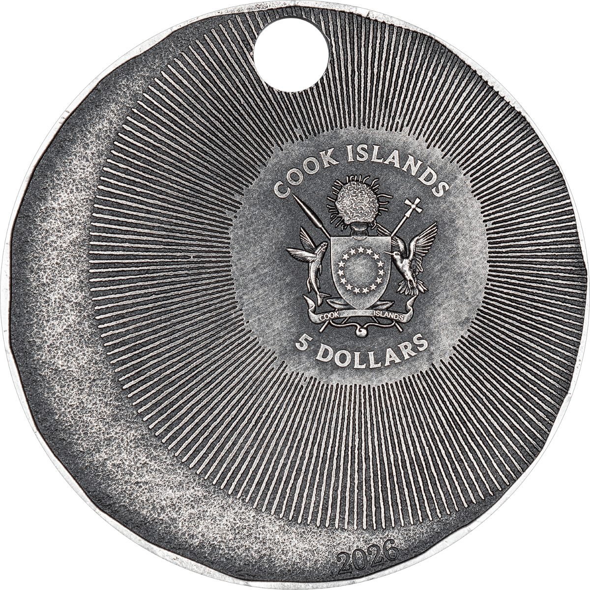 2026 Cook Islands Talisman Luminara 1 oz Silver Antiqued Coin, front angle, minted in 2026, 1 oz weight, exclusive.
