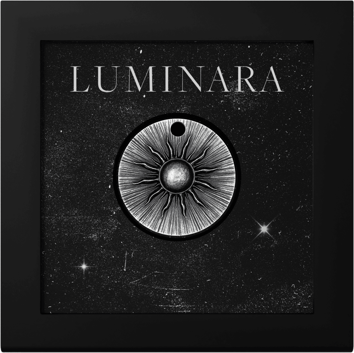 2026 Cook Islands Talisman Luminara 1 oz Silver Antiqued Coin, angled view, 2023, mint by Cook Islands, 1 oz weight.
