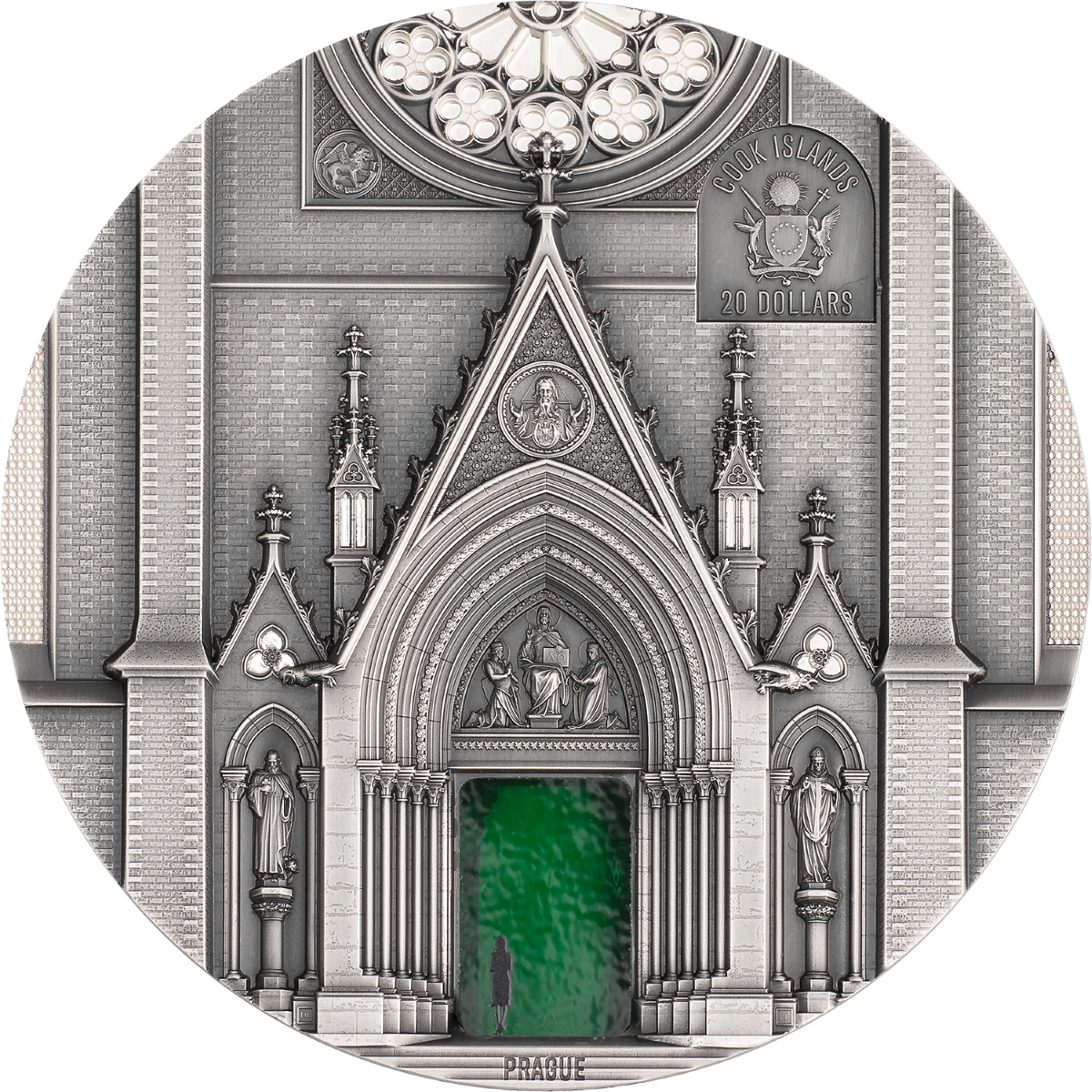 Intricate 2026 Cook Islands Tiffany Art Portals Milan x Prague 3 oz Silver Antiqued Coin, minted by the Cook Island.