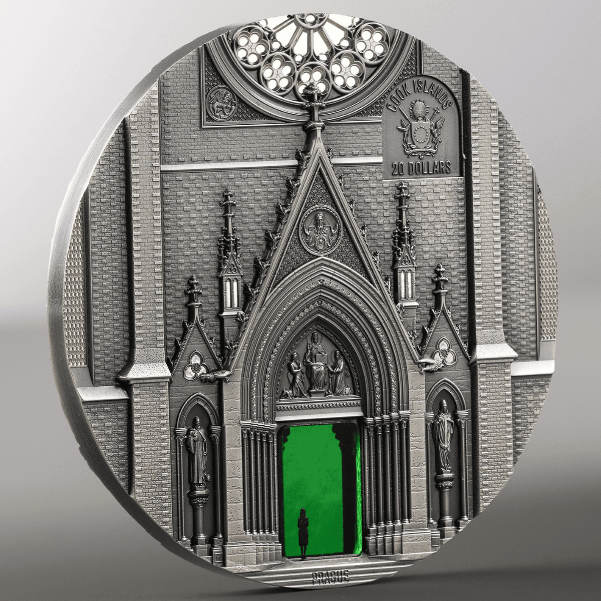 Intricate 2026 Cook Islands Tiffany Art Portals Milan x Prague 3 oz Silver Antiqued Coin, minted by GR Reserve, sho.