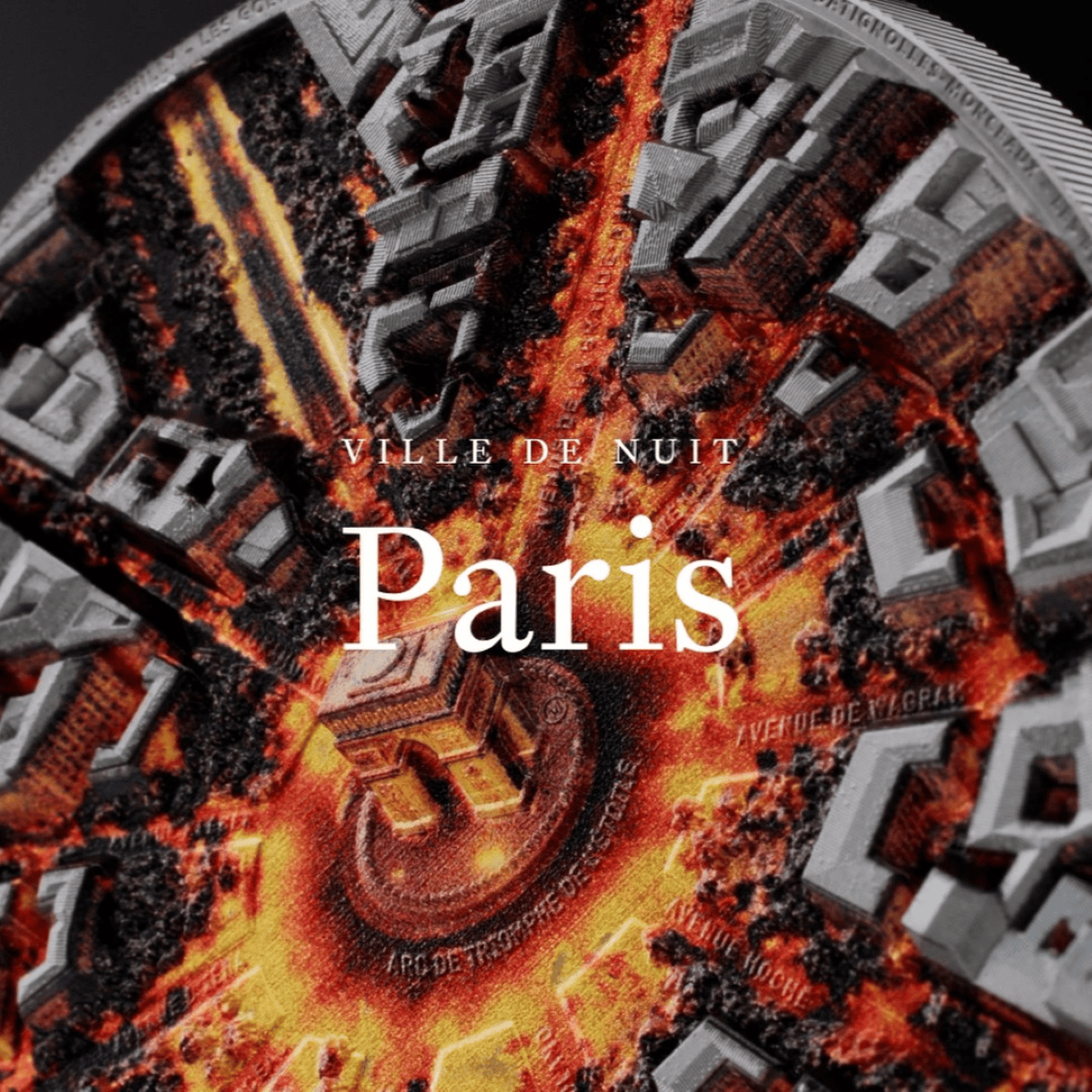 Crucial angle, 2026 Cook Islands Ville De Nuit Paris 3 oz Silver Colorized Black Proof coin, minted by GR, featurin.