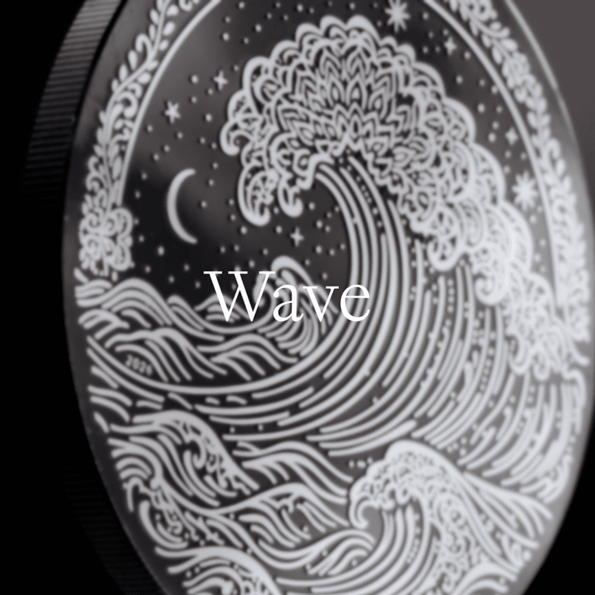 Intricate black and silver 2026 Cook Islands Wave 1 oz Silver coin, minted by the Reserve, featuring a dynamic ocea.