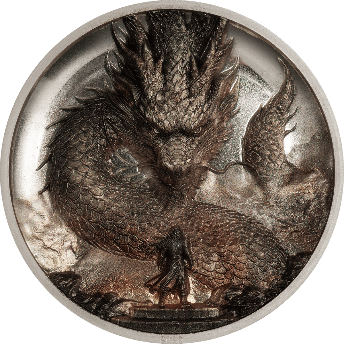 Intricate 2026 Cook Islands Thunder Dragon 3 oz silver colorized proof coin, minted by GR Reserve, showcasing a maj.