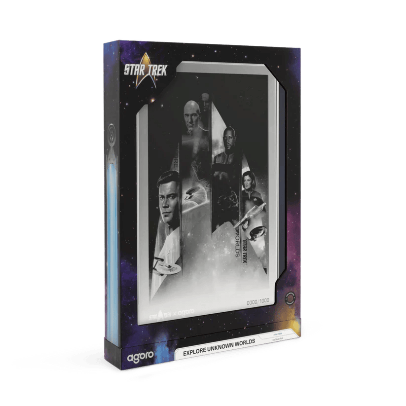 Niue 2026 Star Trek Captains explore unknown worlds 1 oz silver proof foil, 2026, mint, detailed angle, collectible.