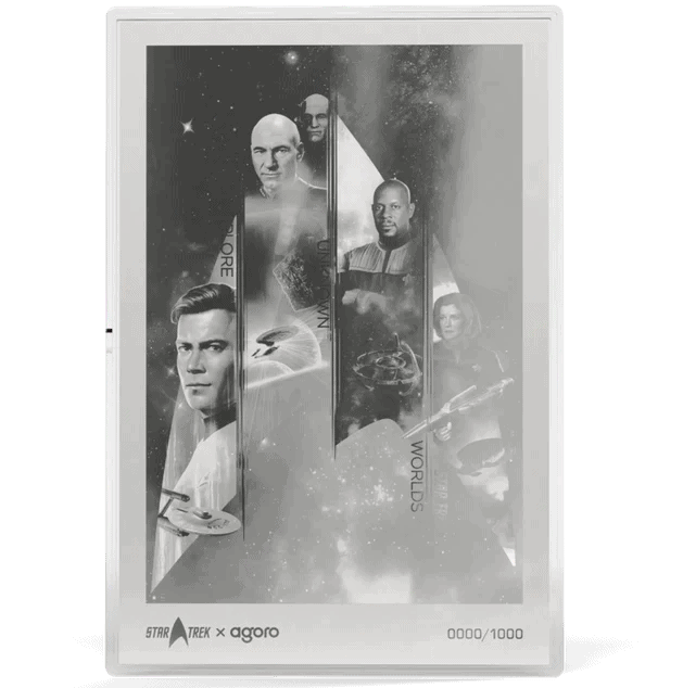 Niue 2026 Star Trek Captains explore worlds 1 oz silver proof foil, 2026, mint, detailed space theme, front angle,.