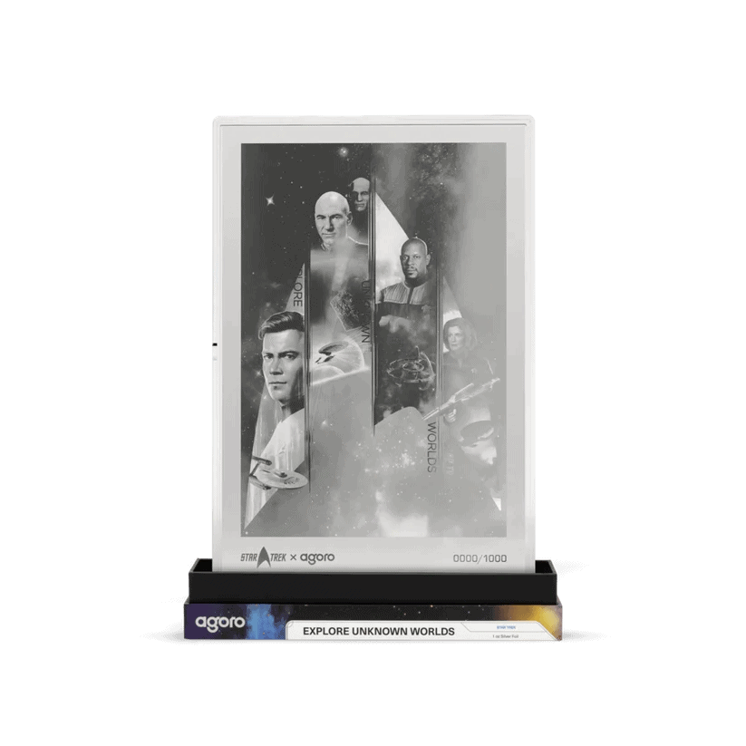 Niue Star Trek captains explore unknown worlds 2026 silver proof foil, 1 oz, GR mint, angled view, limited edition.