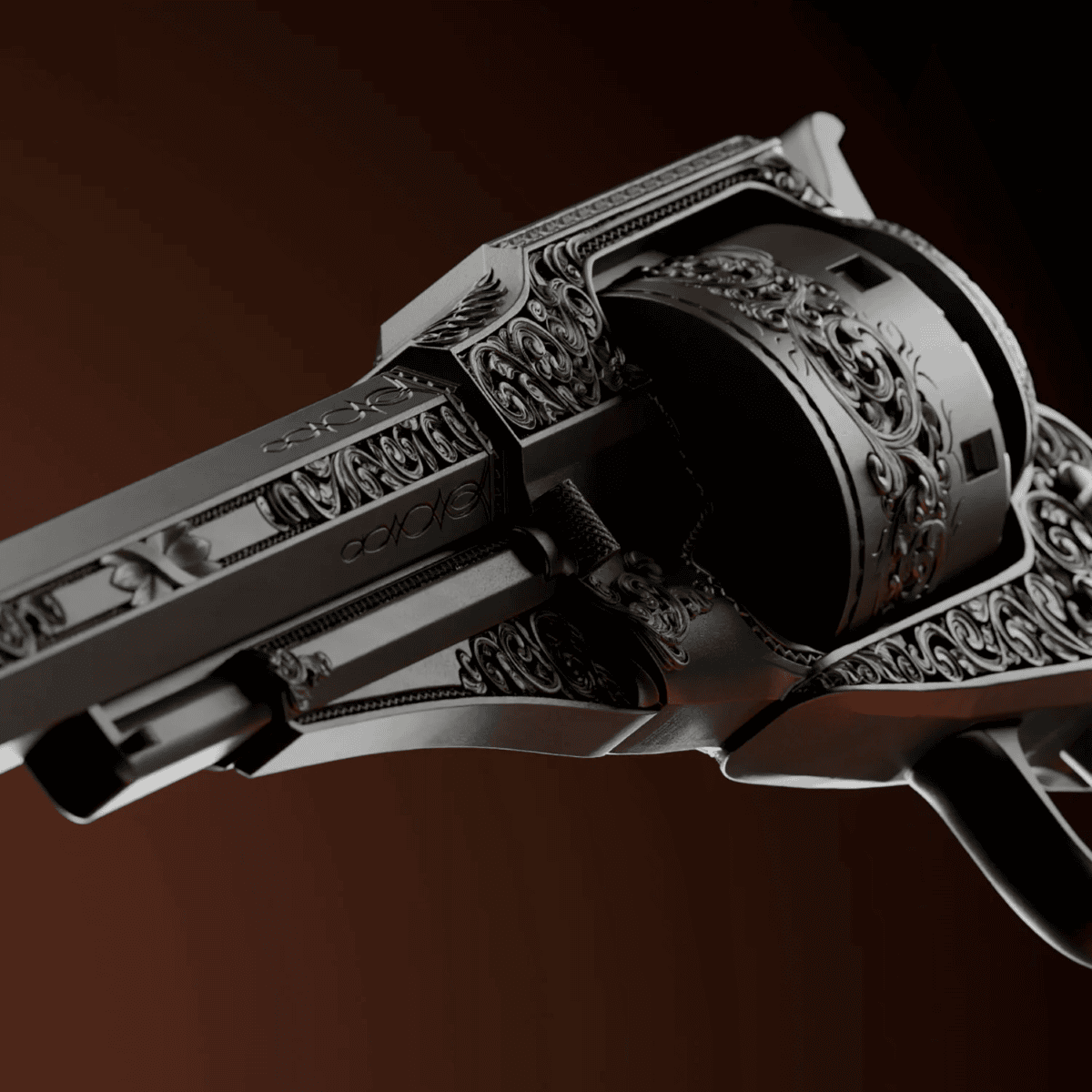 Ulysses S. Grant revolver-themed 2026 silver coin, chamber view, 2 oz antiqued finish, minted by GR Reserve, detail.