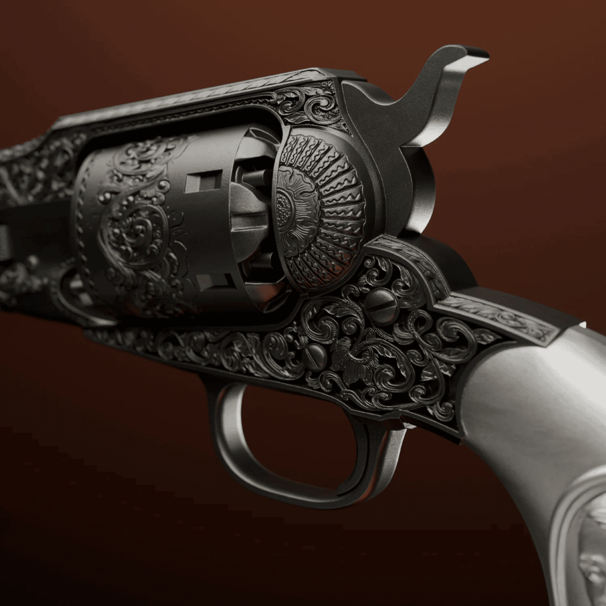 The image shows a close-up of a 2026 Spectres Ulysses S. Grants Revolver 2 oz Silver Antiqued Coin, minted in 2026,.