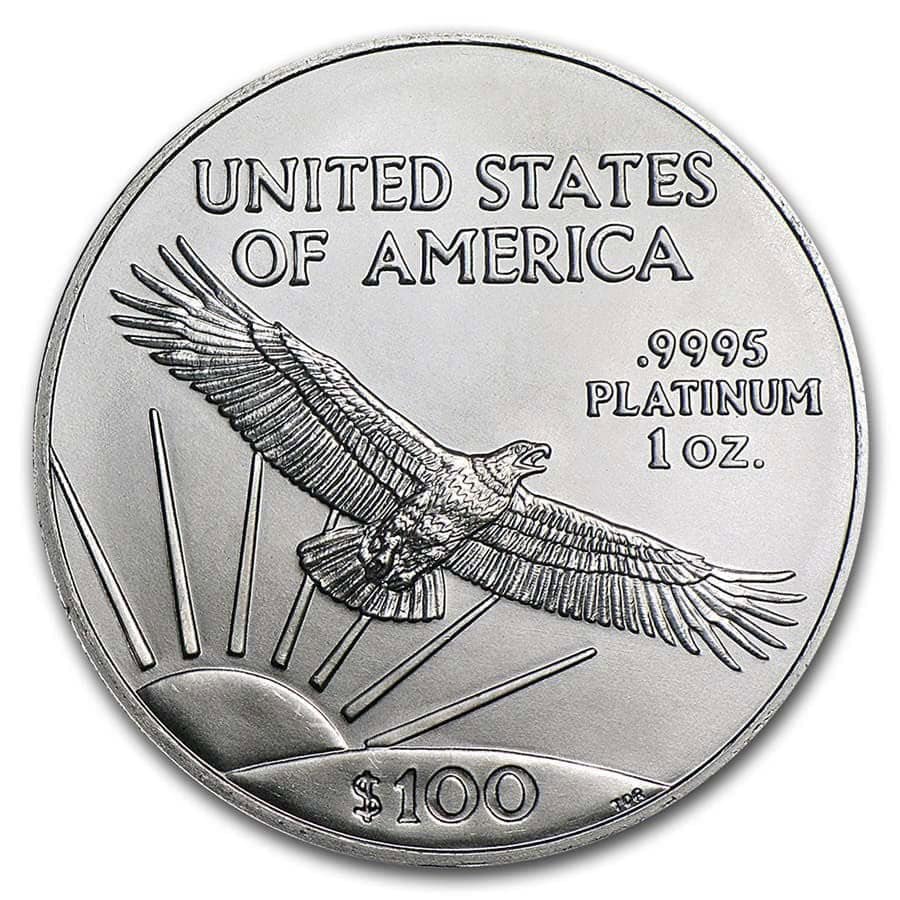 American Eagle 1 oz platinum coin, front view, 2023, minted by US Mint, featuring an eagle in flight, 1 oz weight,.