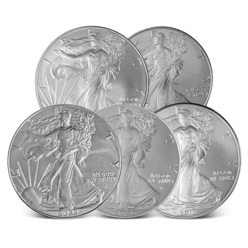 Silver coin, front view, 2022, US Mint, 1 oz, American Eagle theme, detailed design, high-quality collectible.