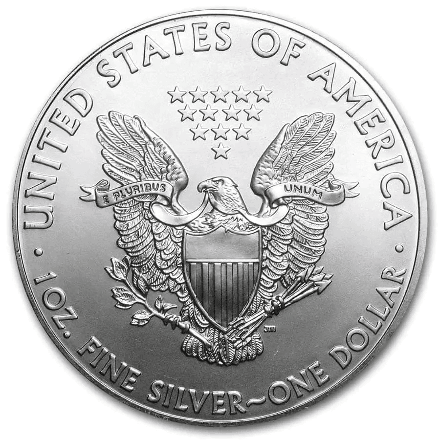 American Eagle 1 oz Silver BU coin, 2023, US Mint, front view, 1 oz weight, collectible silver coin.