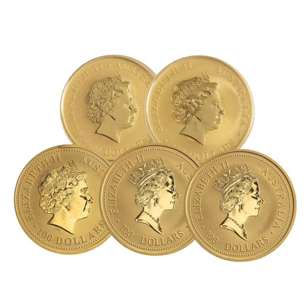 Australian Kangaroo Nugget 1 oz Gold BU Coin Random Year GR Reserve - oblique angle, minted in Australia, 2023, 1 o.