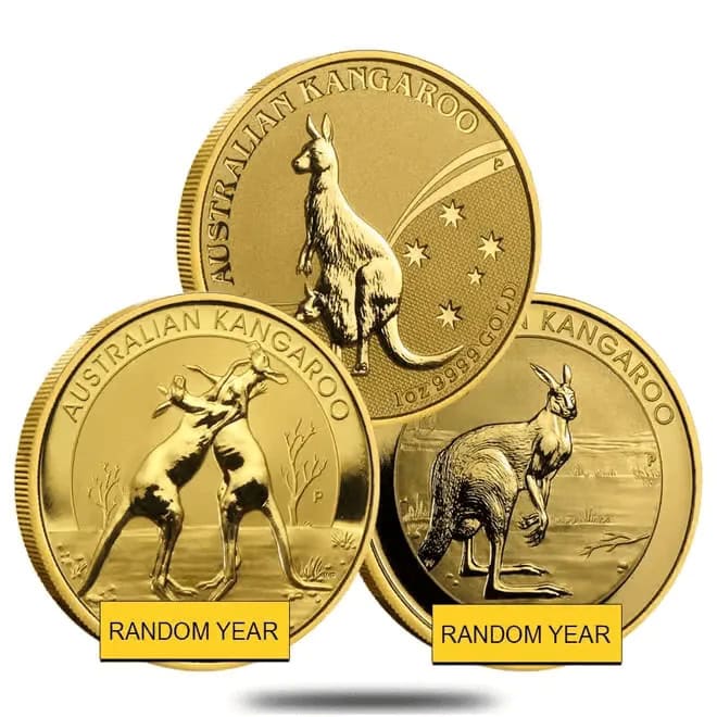 Australian Kangaroo Nugget 1 oz Gold BU Coin, minted by Perth, featuring a dynamic kangaroo design, 2023, from the.