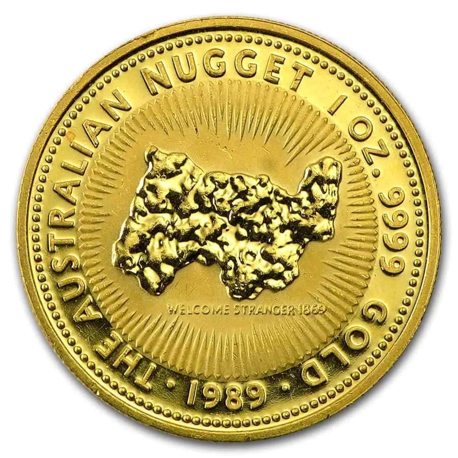 Australian Kangaroo Nugget 1 oz Gold BU Coin, 2023, Perth Mint, round, detailed kangaroo design, vibrant gold finis.