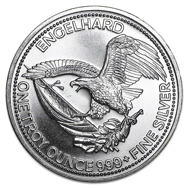 Engelhard Prospector 1 oz Silver Round, random year, minted by GR Reserve, close-up angle showcasing detailed desig.