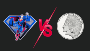 Supergirl superhero coin, 2023, US Mint, 1 oz silver, front view, vibrant design showcasing her strength and herois.