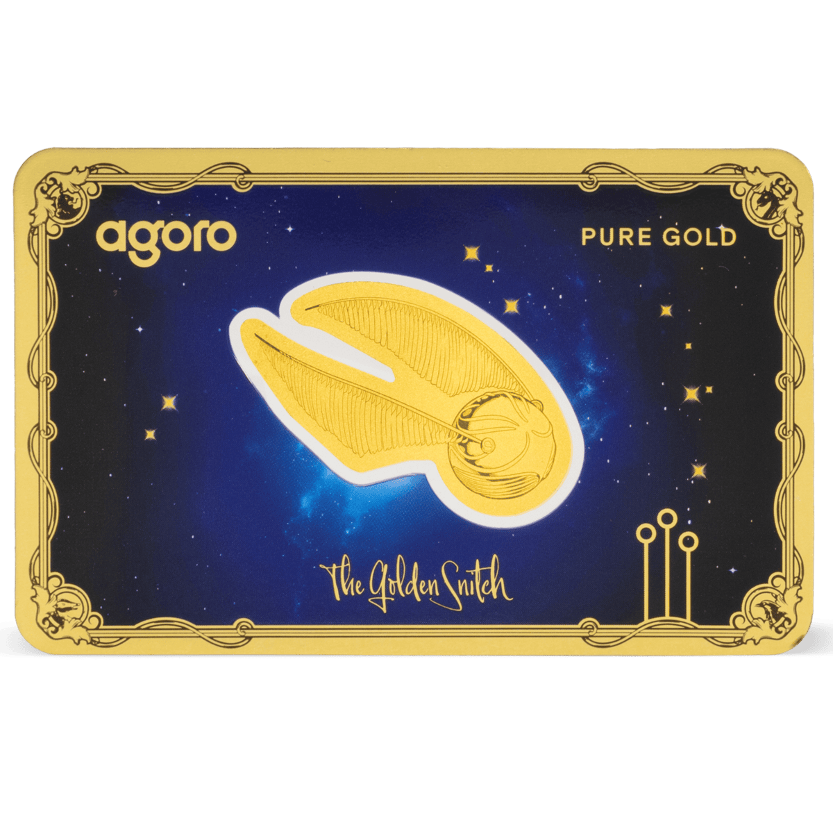 The Golden Snitch 1g Gold Coin, Niue 2026, minted by GR Reserve, angled view, 1 gram pure gold, Harry Potter theme,.