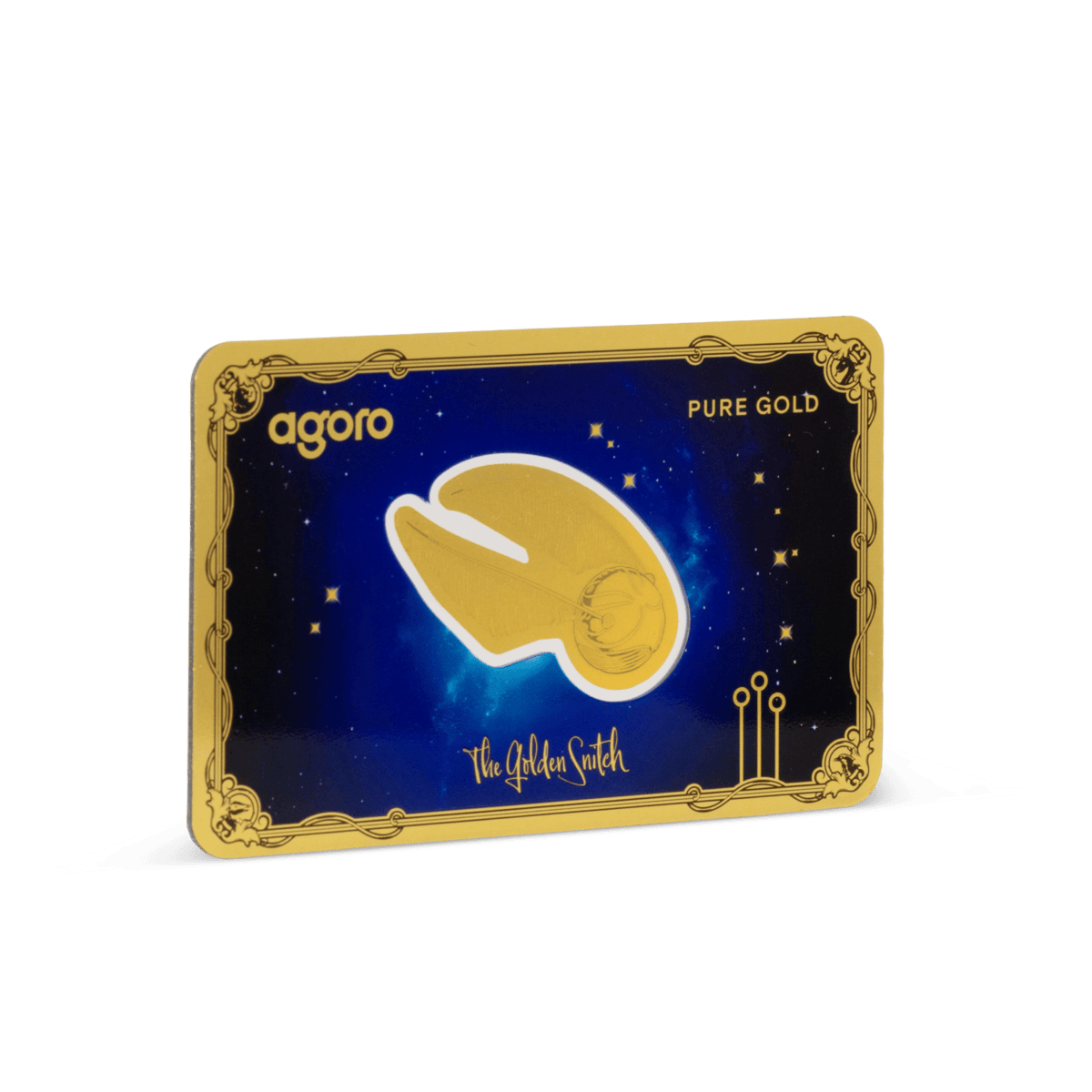 Crucial angle view of 2026 Agoro Niue Harry Potter Golden Snitch 1g gold coin, minted in 2026, featuring detailed d.