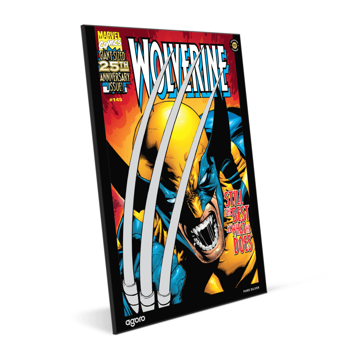 A stunning 2026 Niue Marvel COMIX Wolverine 145 silver foil coin, featuring dynamic artwork from the 25th anniversa.