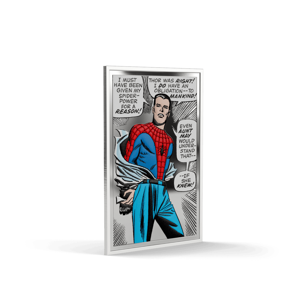 Crucial angle, 2026 Niue Marvel Spider-Man 1 oz silver coin, mint by GR Reserve, featuring iconic comic scene, limi.