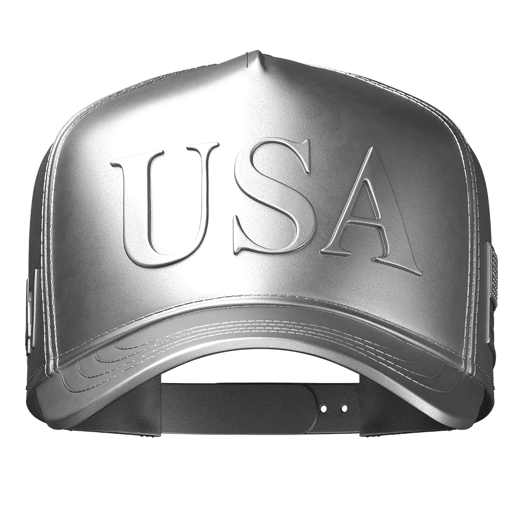 Front view of 2026 America’s 250th Anniversary USA hat, 1 oz silver antiqued 3D shaped sculpture, minted in GR Rese.