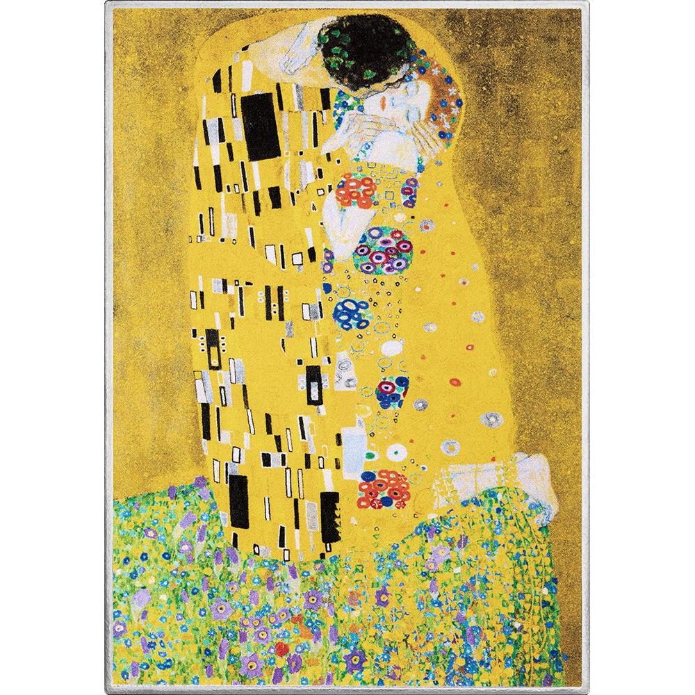 Elegant 2026 Cameroon Art Gallery Gustav Klimt 1 oz Silver coin, front view, minted by GR, featuring the iconic "Th.