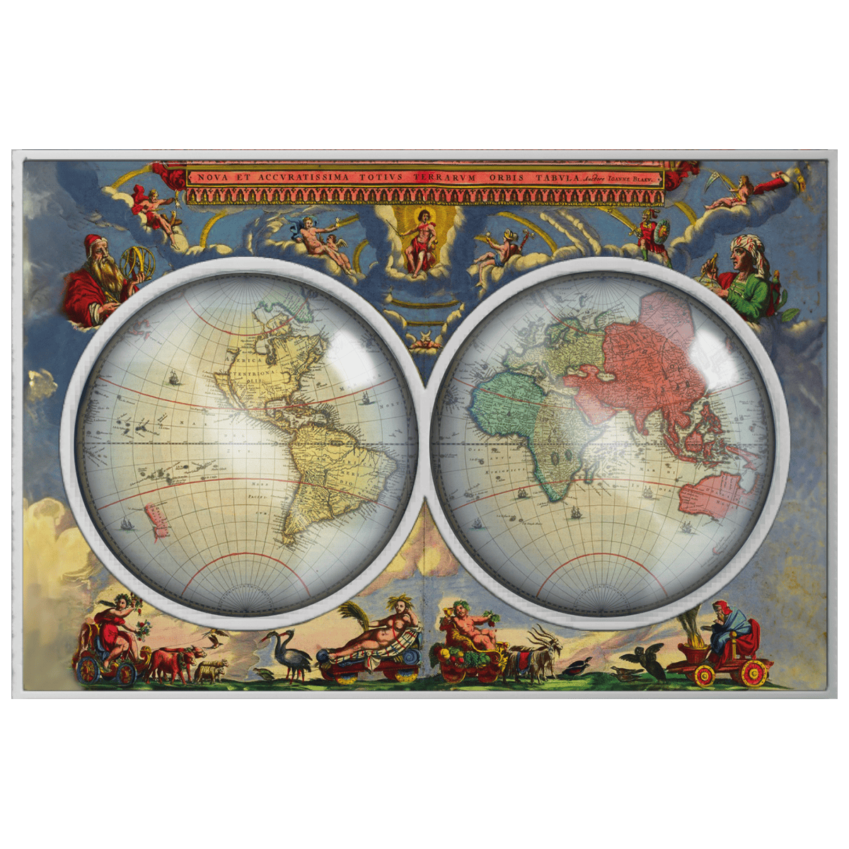 Crucial angle, 2026 Cameroon Atlas Maior 1 oz silver coin, mint-made, digitally printed, with two magnifying lenses.