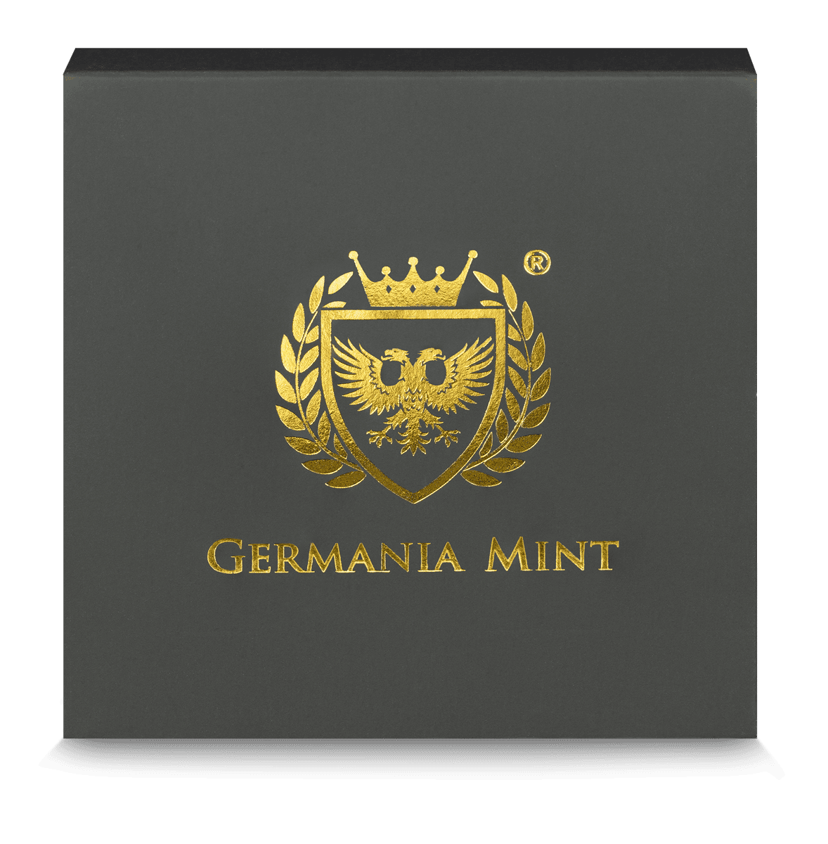 Golden eagle emblem, Germania Mint 2026, 1 oz silver coin, angled view, 2026 production year, showcasing craftsmans.