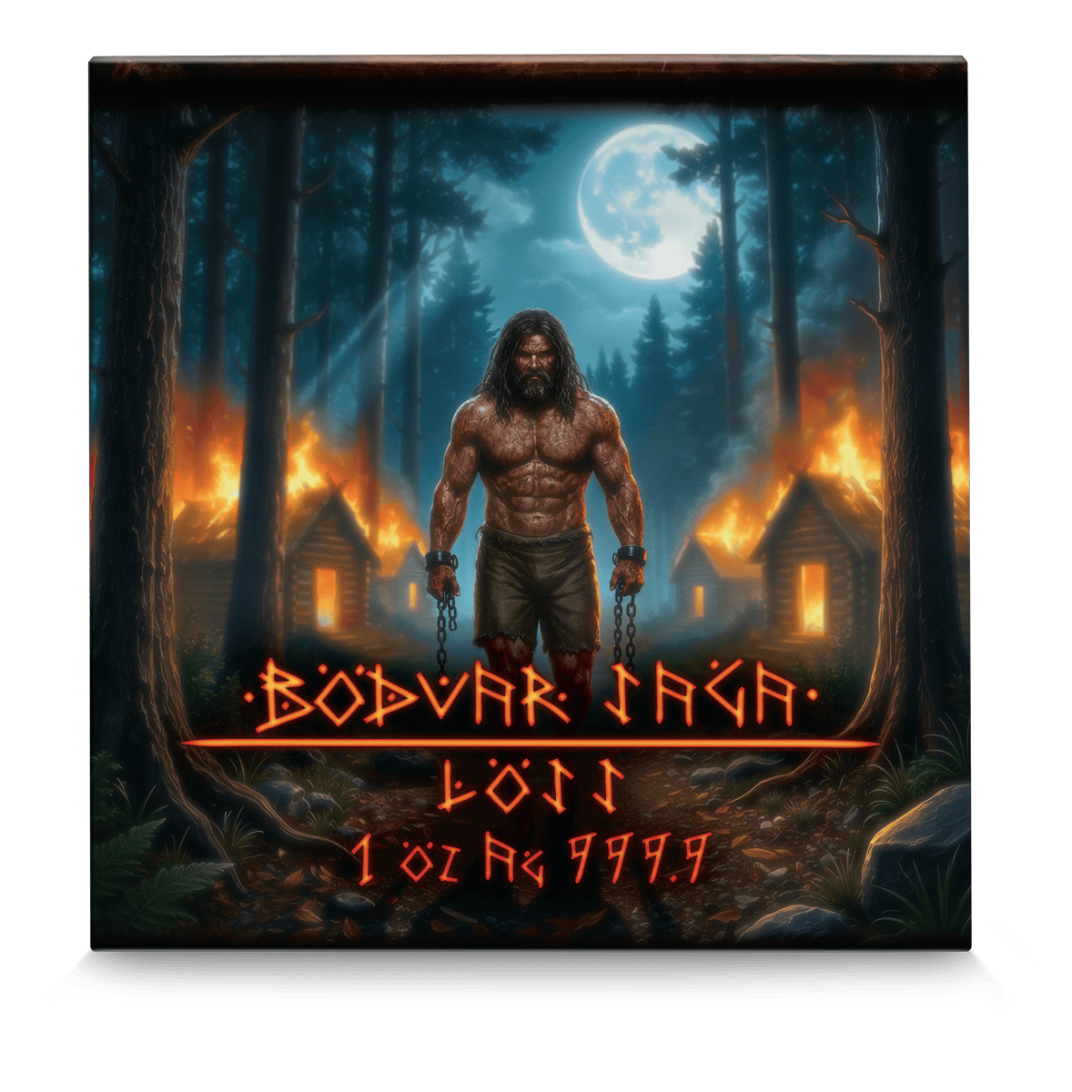 Viking warrior coin, 2026 Germania Bodvar Saga, 1 oz silver, minted in Germany, angled view, colorized BU collectib.