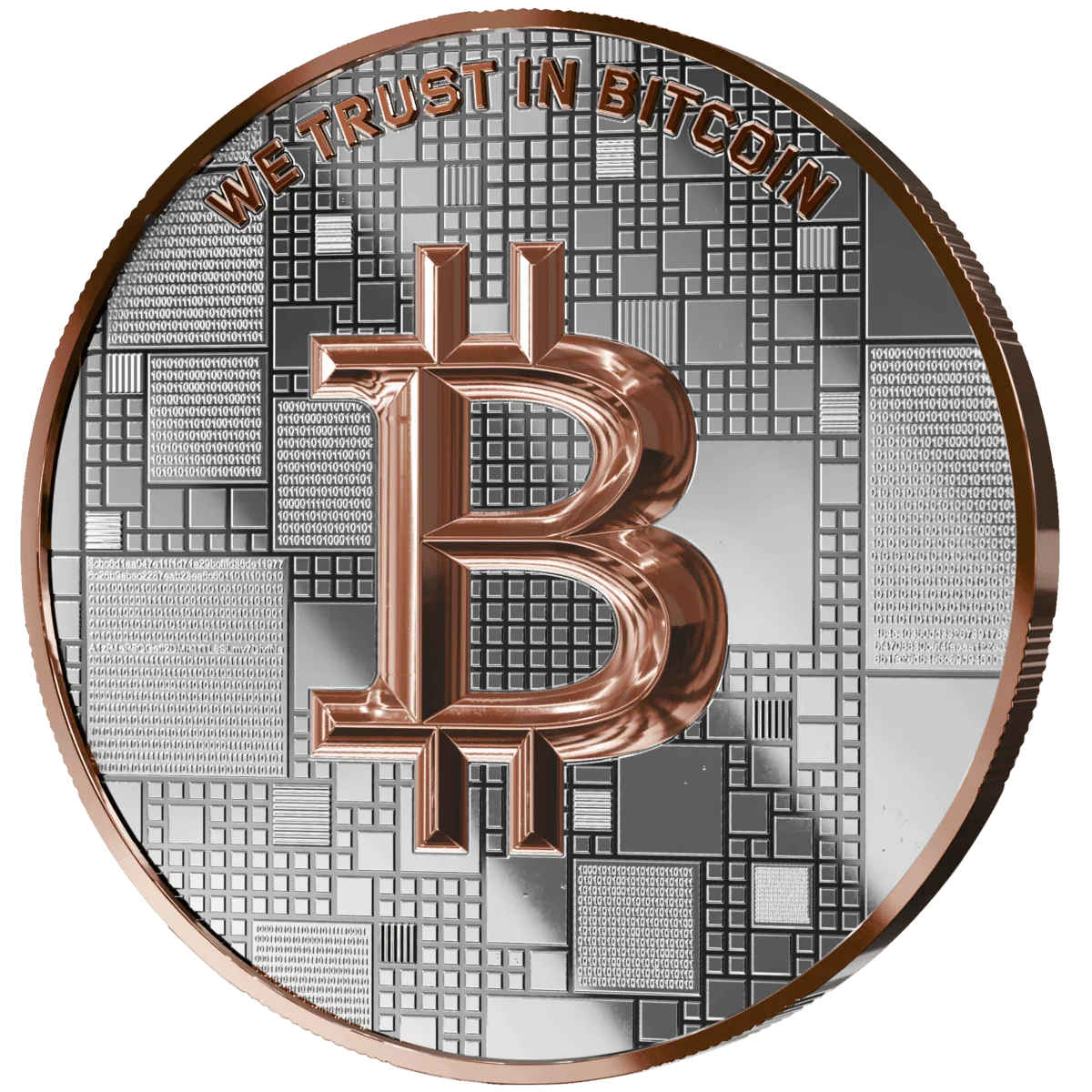 A detailed, angle view of the 2026 Germany Satoshi Project Bitcoin Crab silver coin, 21 grams, gilded and colorized.