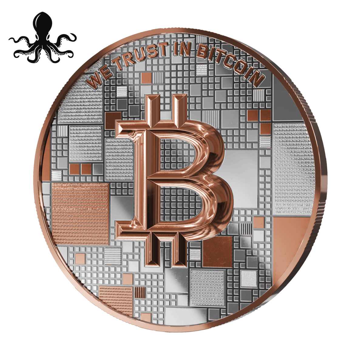 Germany Satoshi Project Bitcoin Octopus 21g silver gilded coin, minted in 2026, featuring a detailed octopus design.