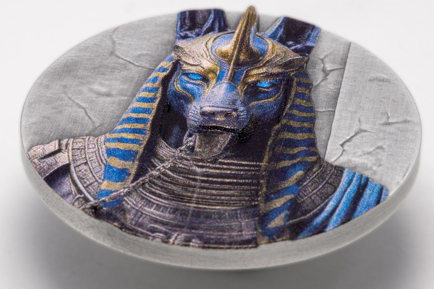 Anubis 2026 Liberia Egyptian Heritage 1 oz Silver Colorized Antiqued UHR Coin, minted by GR Reserve, featuring a de.